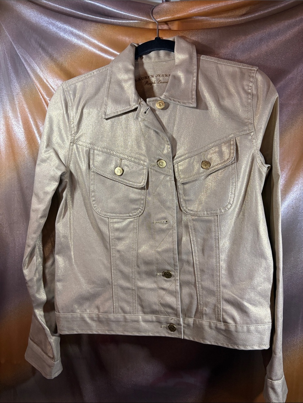 Ralph Lauren Shimmery Golden Jean Jacket women’s small. F2